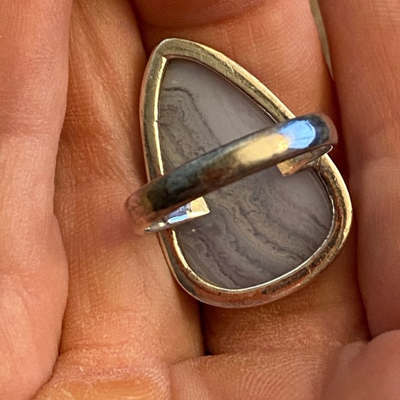 Large Lacey Agate sterling silver ring - Picture 7 of 8